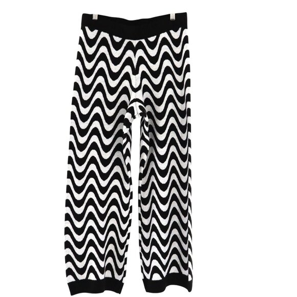 H&M Divided Knit Pants Women M Black Retro Relaxed Casual Groovy Athleisure 70's - Picture 1 of 6